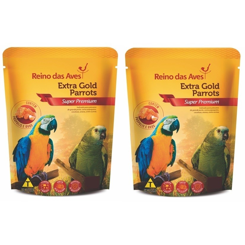 EXTRA GOLD PARROTS 400G - KIT COM 2 UN - REINO DAS AVES em Oferta na Shopee