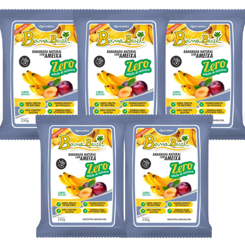 Bananada Cremosa Zero Açúcar com  Ameixa 05 Pacotes de 230g em Oferta na Shopee
