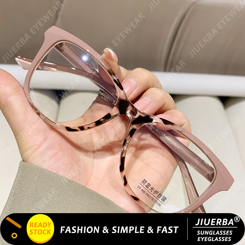 (JIUERBA) Óculos Com Moldura Quadrada De Impressão Leopardo Rosa Para Mulher De Olho De Gato Retro Ocidental Anti-Luz Azul