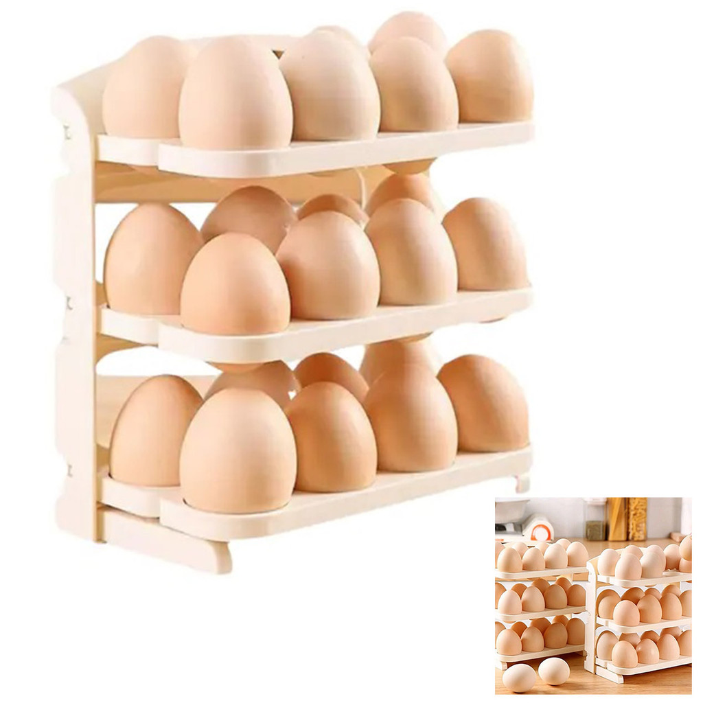 Suporte Porta Ovos 24 Ovos 3 Andares Geladeira Organizador Guarda Ovo Mesa Bancada Cozinha Armario Dobravel Armazenamento Resistente