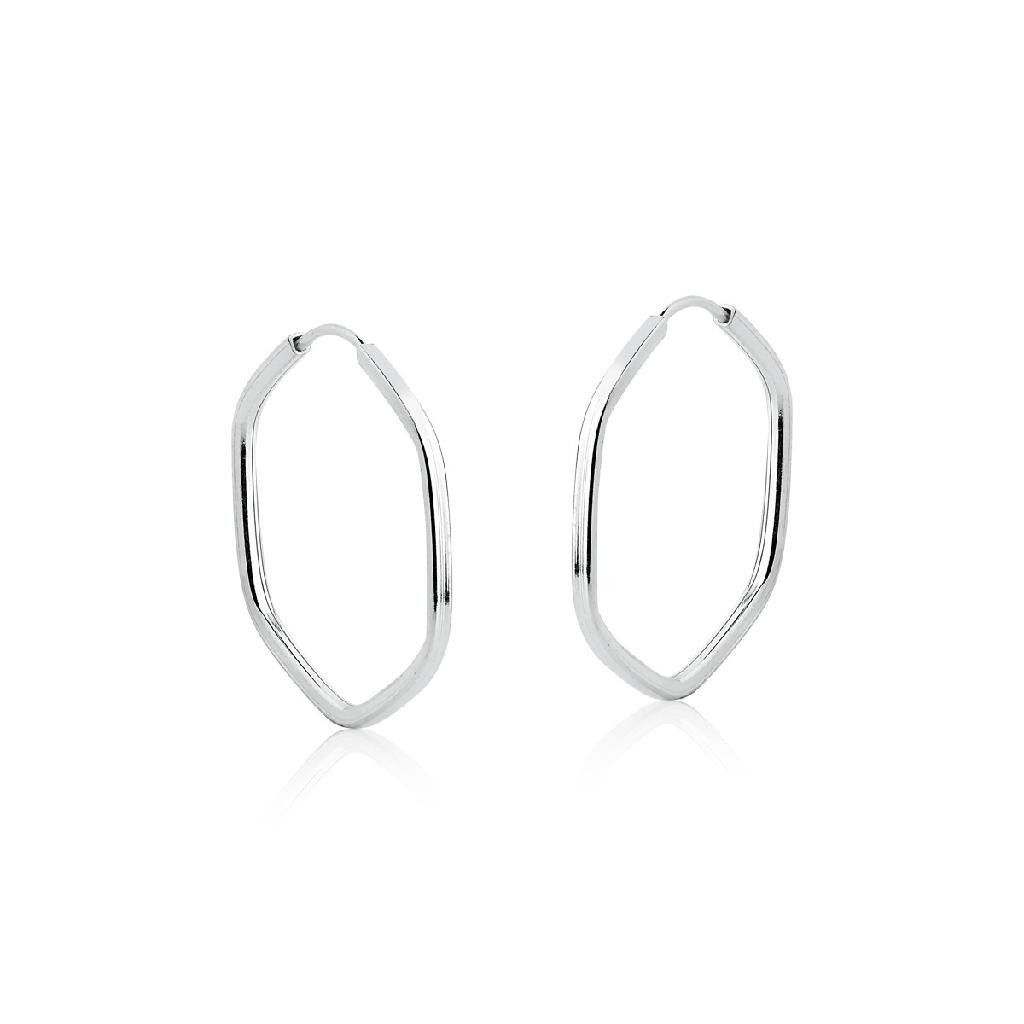 Brinco argola prata 925 hexagono 25mm