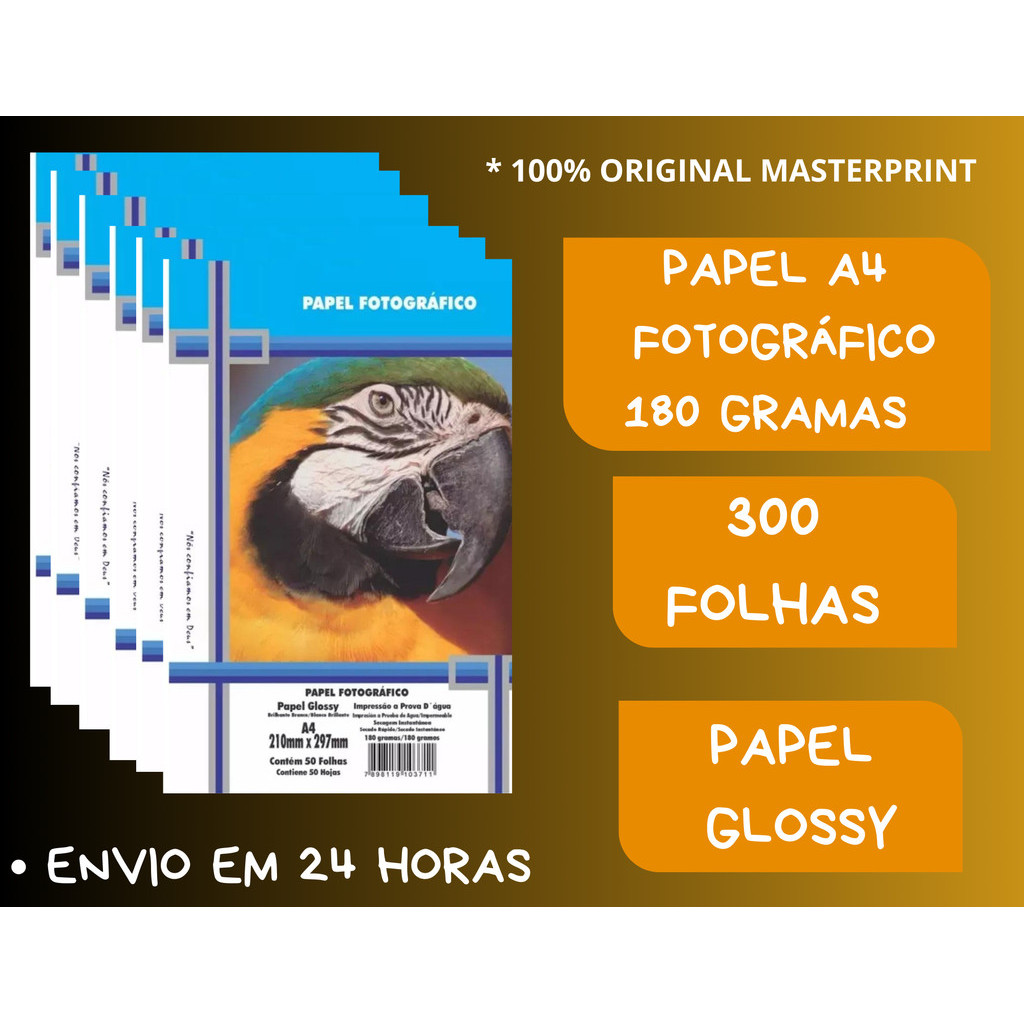 Papel Fotográfico 180g A4 300 Folhas Glossy à Prova Dágua Brilhante