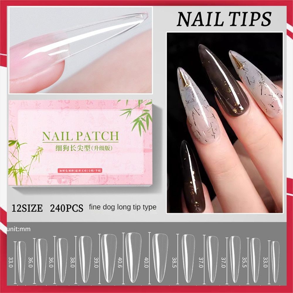 240 Patches Nail Art Falso Remendo De Unhas Cão Fino Fosco Forma Longa Ultra-fino Sem Costura Sem Moagem Ponta De Unha Ferramenta De Manicure Para Loja De Unhas VIDRO