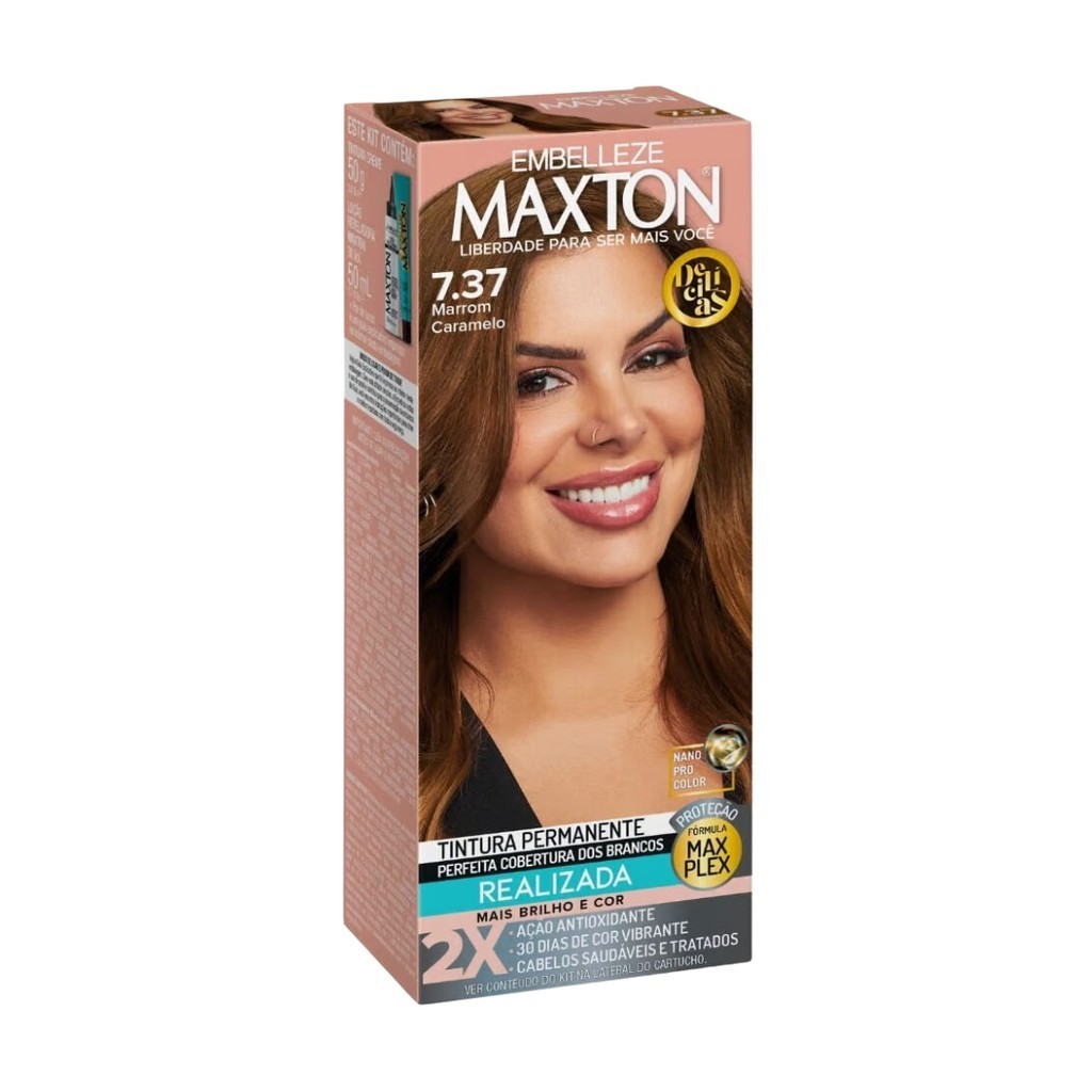 EMBELLEZE TINTURA MAXTON KIT 7.37 MARROM CARAMELO em Oferta na Shopee
