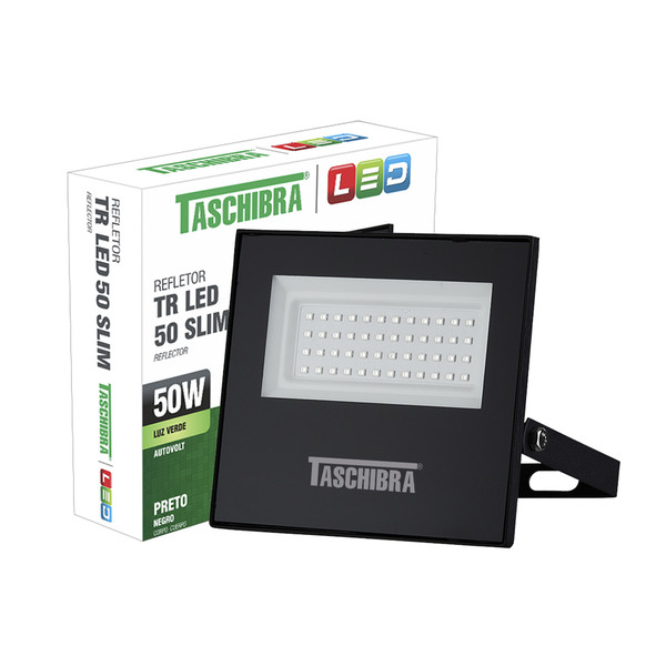 Refletor Led Taschibra Holofote TR Slim 50W Verde Preto Bivolt