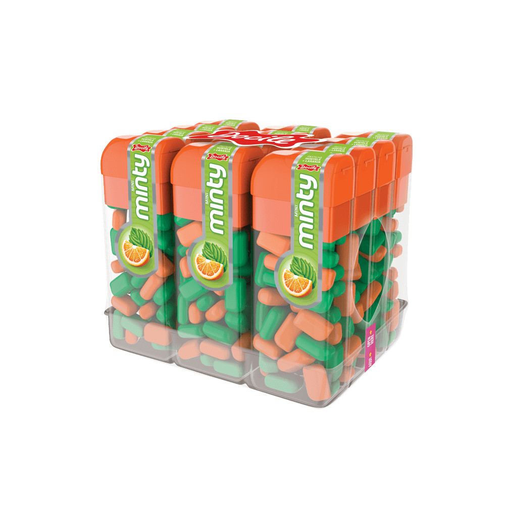 Pastilha Mini Minty Hortelã e Laranja com 12 potes de 14g cada - Docile