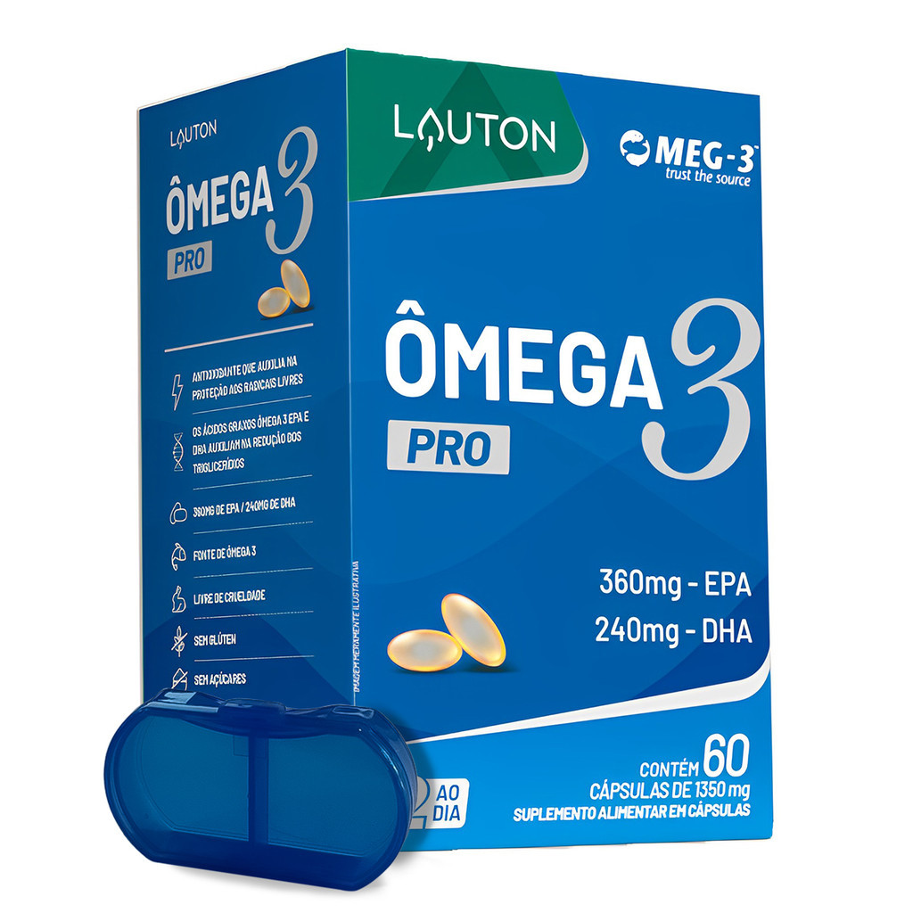 Lauton Omega 3 Pró Óleo Peixe Epa/Dha 60Cáp c/Porta Cápsulas Made in Brasil