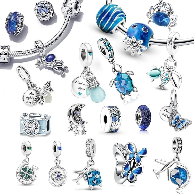 LI Nova Moda Berloque Blue Série De Mala De Viagem Earth Charms Pendant Para Pulseira Acessórios De Presentes