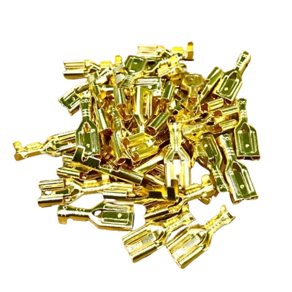 500x Terminal Faston Fêmea 6,3mm Sem Isolação Dourado Positive Lock DJ622-J6,3