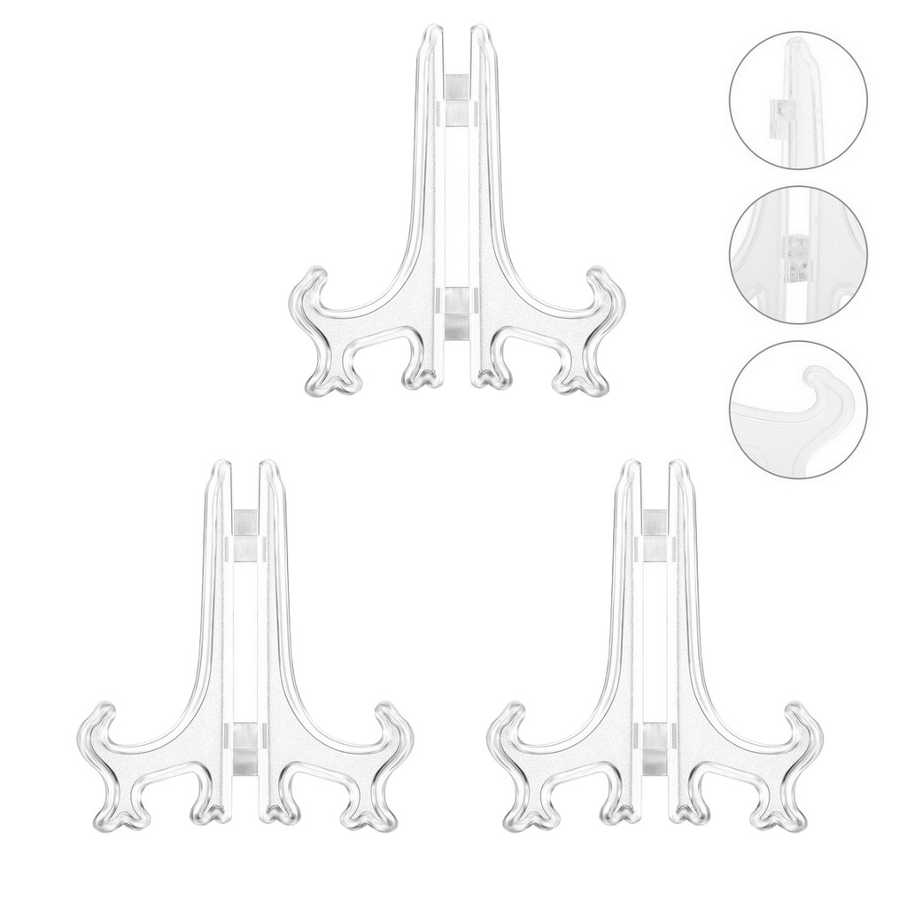 Kit 3 Expositor Suporte Acrilico Tripé Para Prato Azulejo Quadro Notas Cédulas Card 7x6cm Pequeno