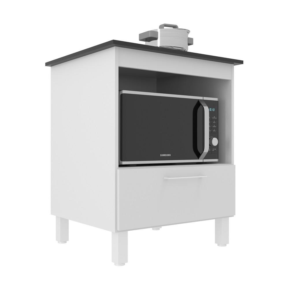 Balcão Multiuso com Gaveta para Forno/Microondas e Cooktop 4 Bocas J Carvalho Branco Preto - Home & Living