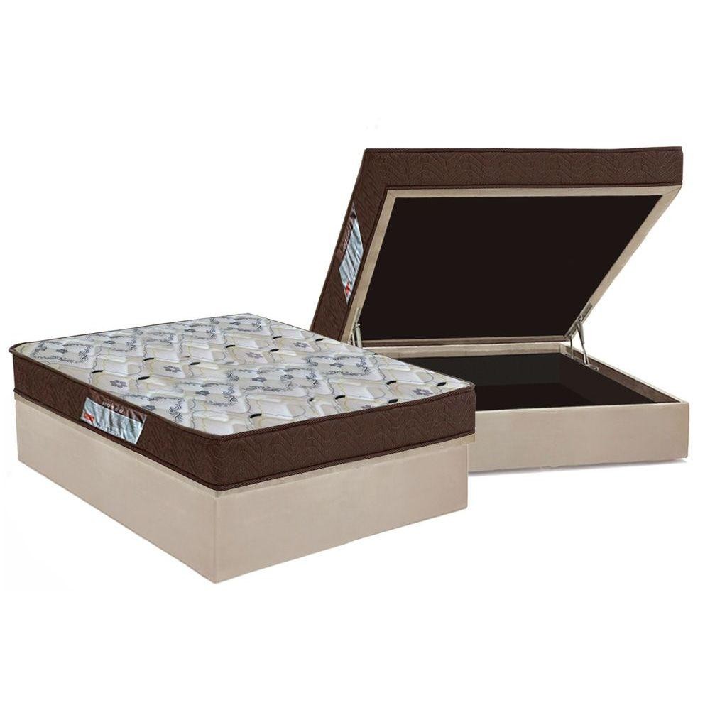 Cama Box Baú Casal: Colchão Anatômico Ortobom D45 / ISO 150 Mega Firme + Base CRC Suede Clean(138x188) em Oferta na Shopee