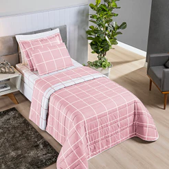 Kit Cobre Leito Austin Solteiro 2 Peças Dupla Face 200 Fios Percal Matelado Com Porta Travesseiro