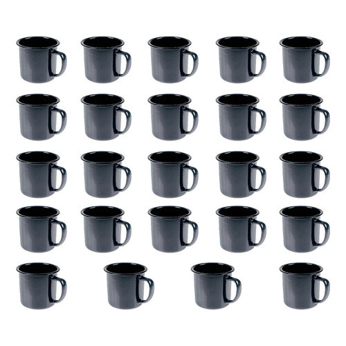Caneca Esmaltada Retro 350ml Preta Vintage Jogo 24 Peças