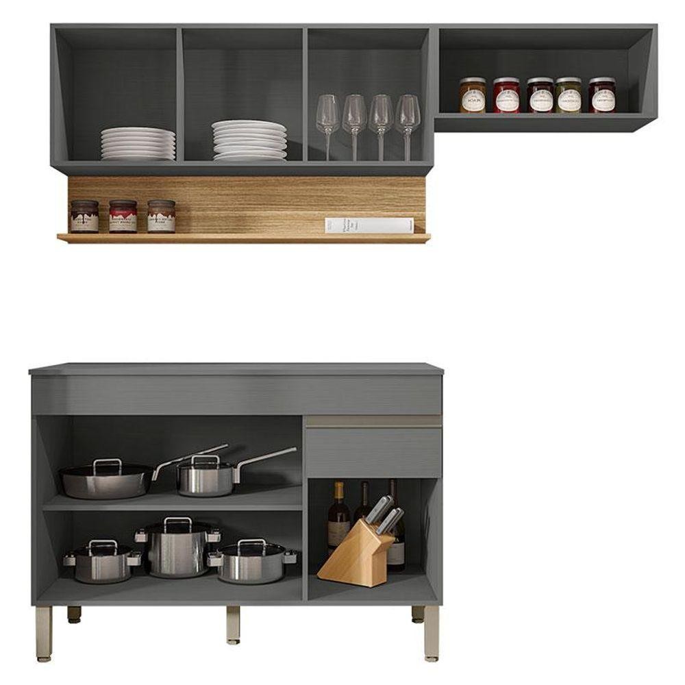 Cozinha Modulada Ambiente Line Composição 1 Gris Freijó - Kits Paraná em Oferta na Shopee