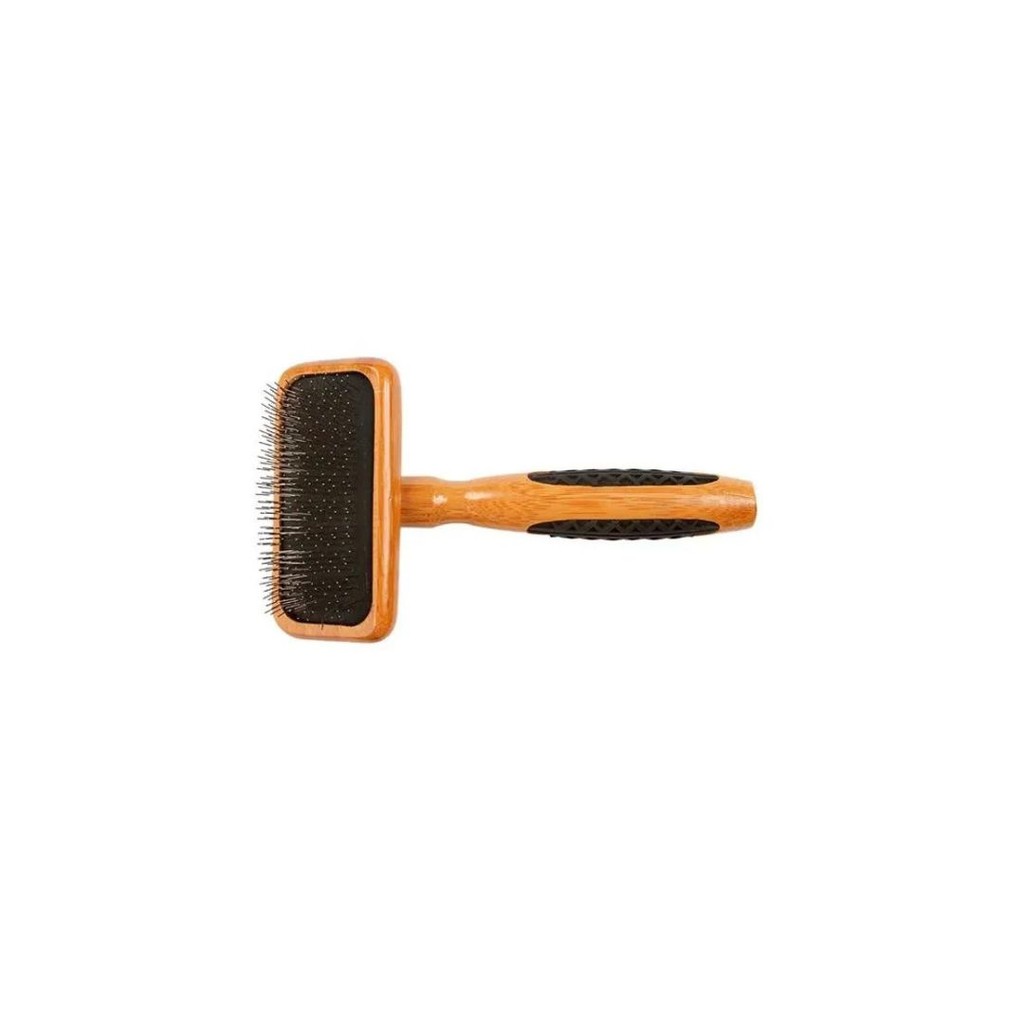 Rasqueadeira Pet Cães e Gatos Bass de Bambu com Pinos Macios Lisa P