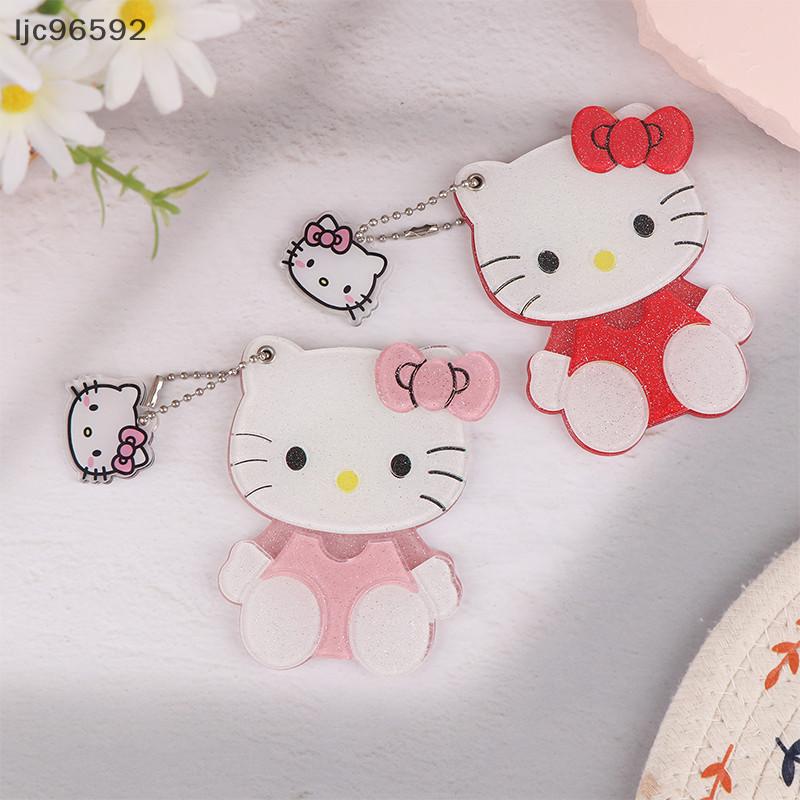 [ljc96592] Sanrio Maquiagem Espelho Porta-Chaves Hello Kitty Kawaii Anime Capa Deslizante Cartoon Vidro Portátil Com Chaveiros [BR]