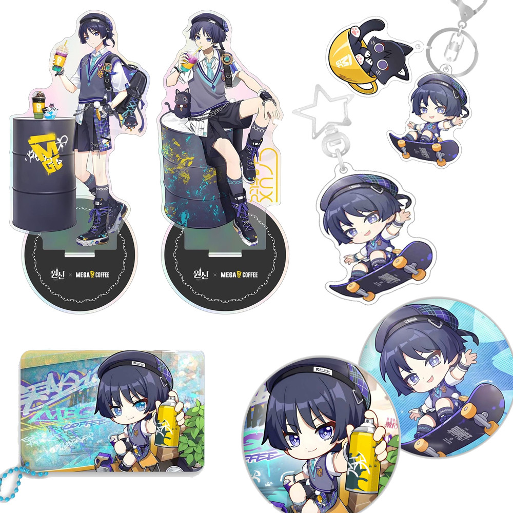 Genshin Impact Scaramouche Wanderer X Mega Coffee Shop Periférico Duplo Flash 75mm Pingente De Estandee Acrílico Com Crachá
