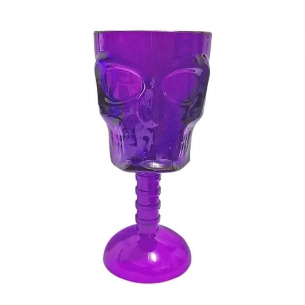 Taça Cálice Plástica Caveira Roxo 382ml Halloween Cromus
