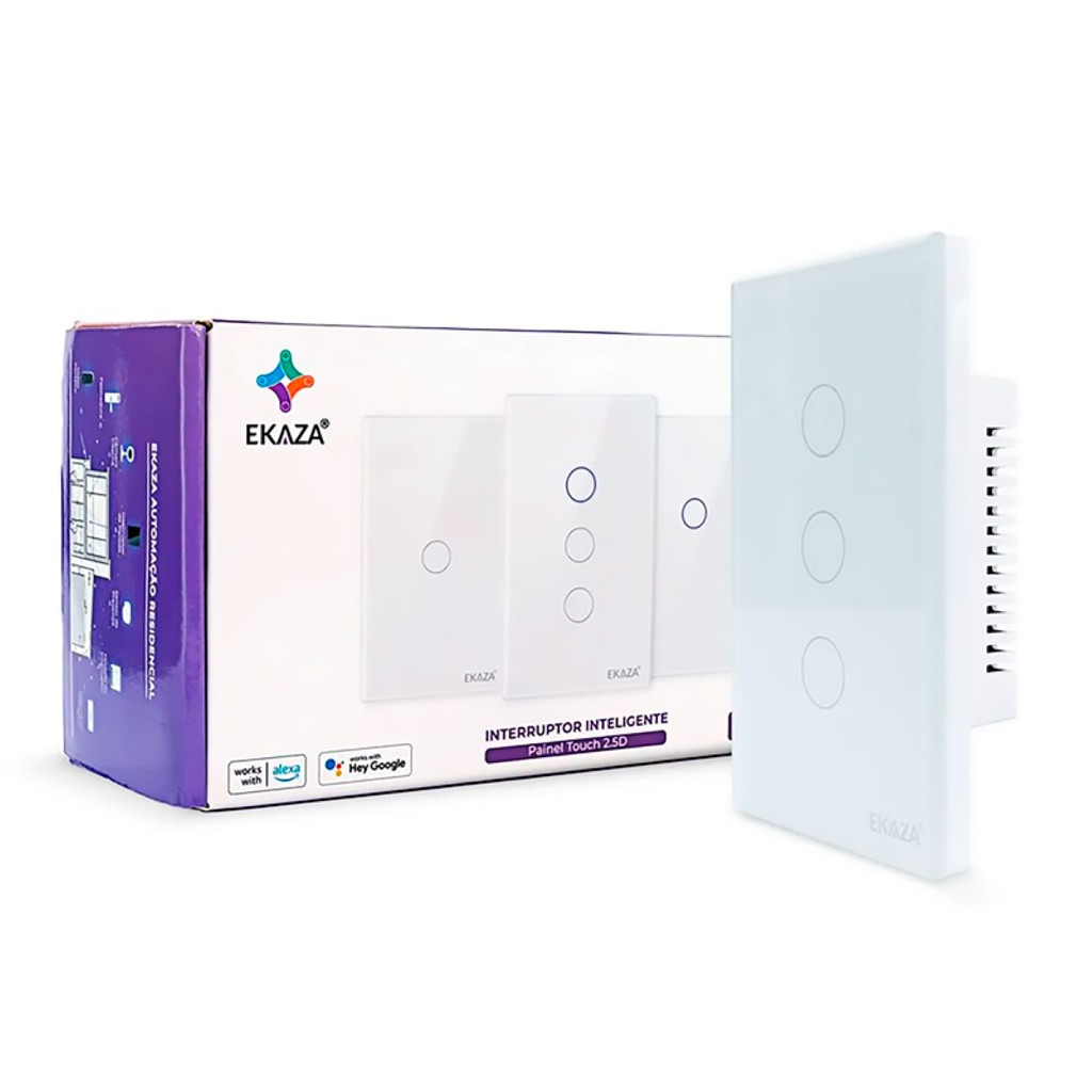 Interruptor Inteligente Wifi 3 Botões Touch Smart Ekaza Alexa e Google