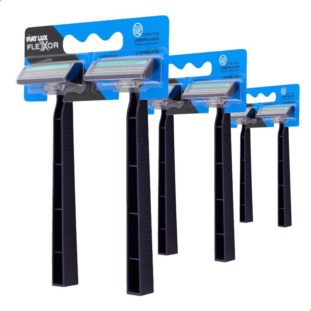 Kit Aparelhos de Barbear Barbeador Descartavel Com 2 Lâminas Com 24 Unidades Fiat Lux Flexor Fita Lubrificante