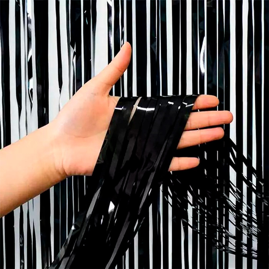 Cortina Decorativa Metalizada Preto 1x2m - 1 unidade - Rizzo em Oferta na Shopee