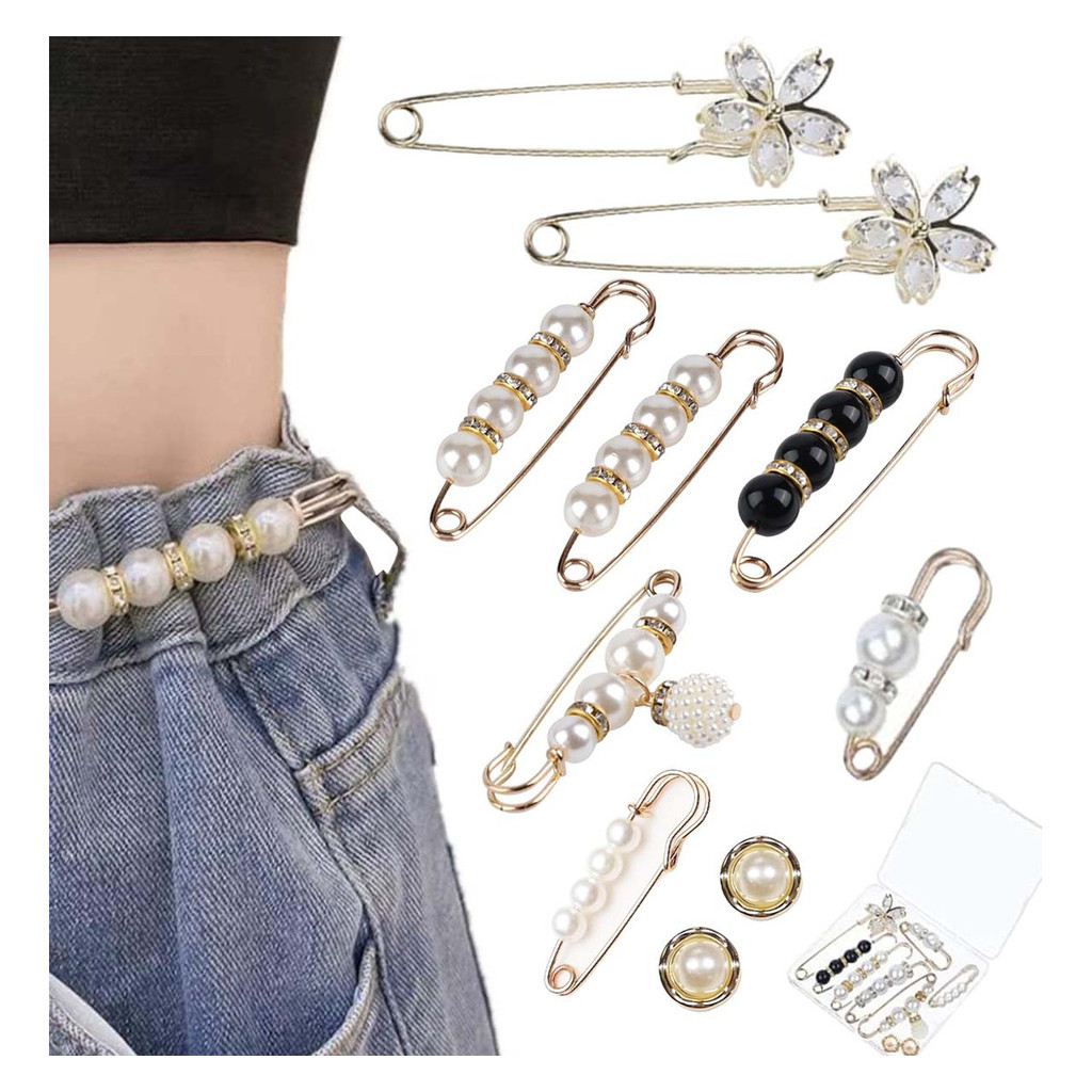 Alfinete Aperta Calça Ajuste De Roupas Broche Perola Kit 10 em Oferta na Shopee