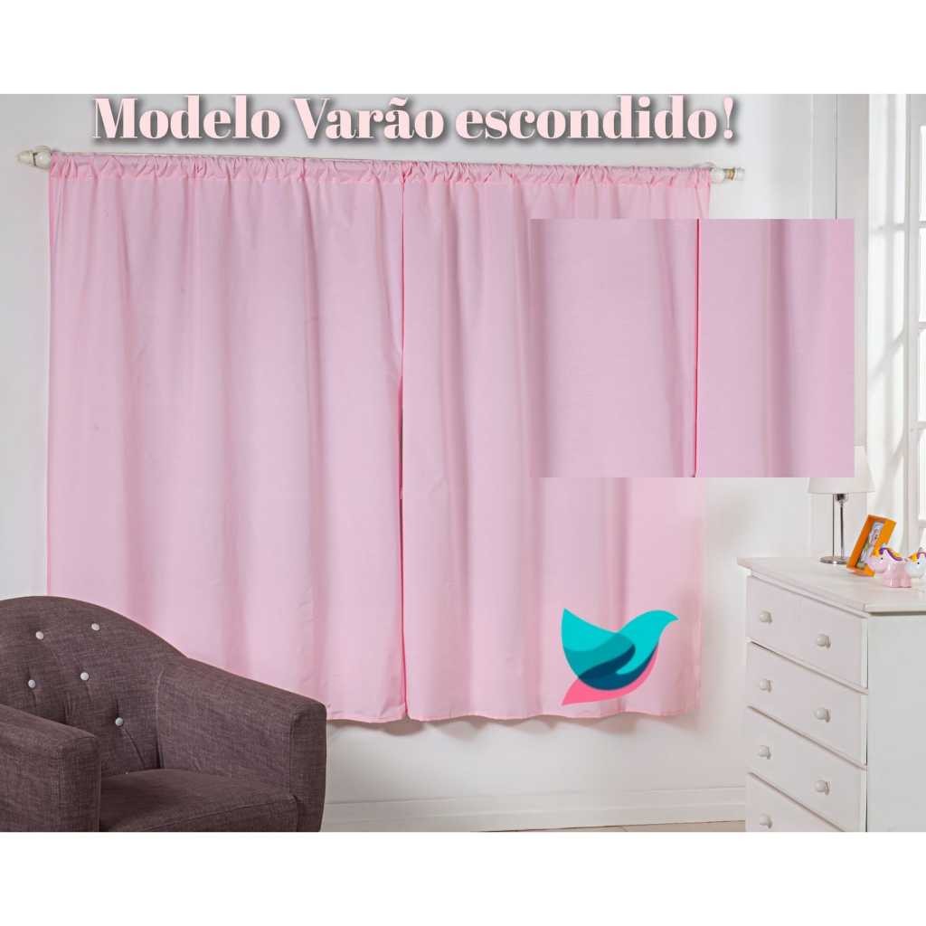 Cortina Inteira Rosa Bebê Quarto infantil Varao Oculto 2m x 1,60 Micropercal Cortina Toda Rosa Bebê quarto bebe