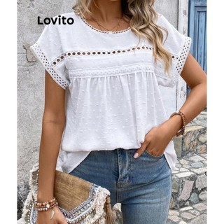 Lovito Blusa feminina casual com gola lisa e babados LNL77478 em Oferta na Shopee