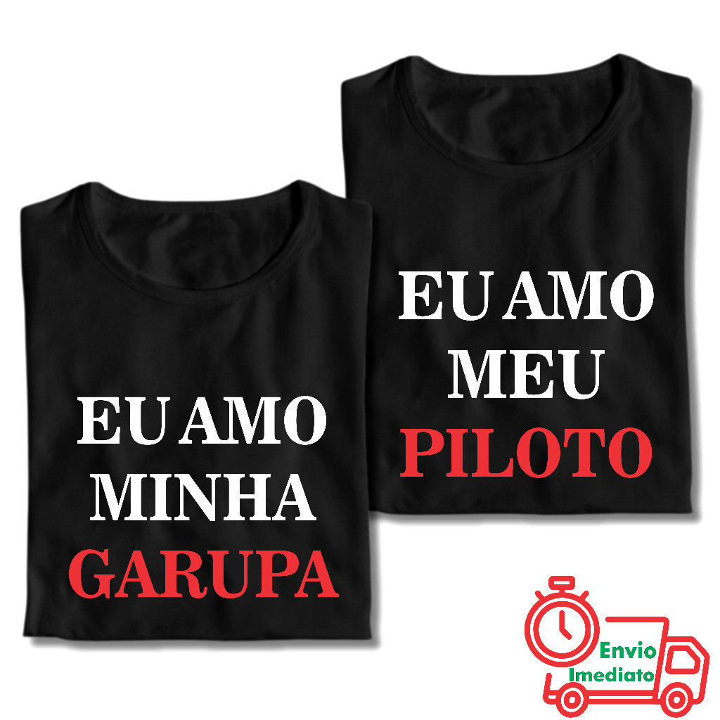 Kit Casal 2 Camisetas Estampa Frase Piloto e Garupa Camisa Conjunto Para Namorados Duo 100% Algodão