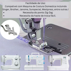 Sapata Calcador Acabamento Overlock Chuleado Sem Faca para Máquina de Costura Doméstica
