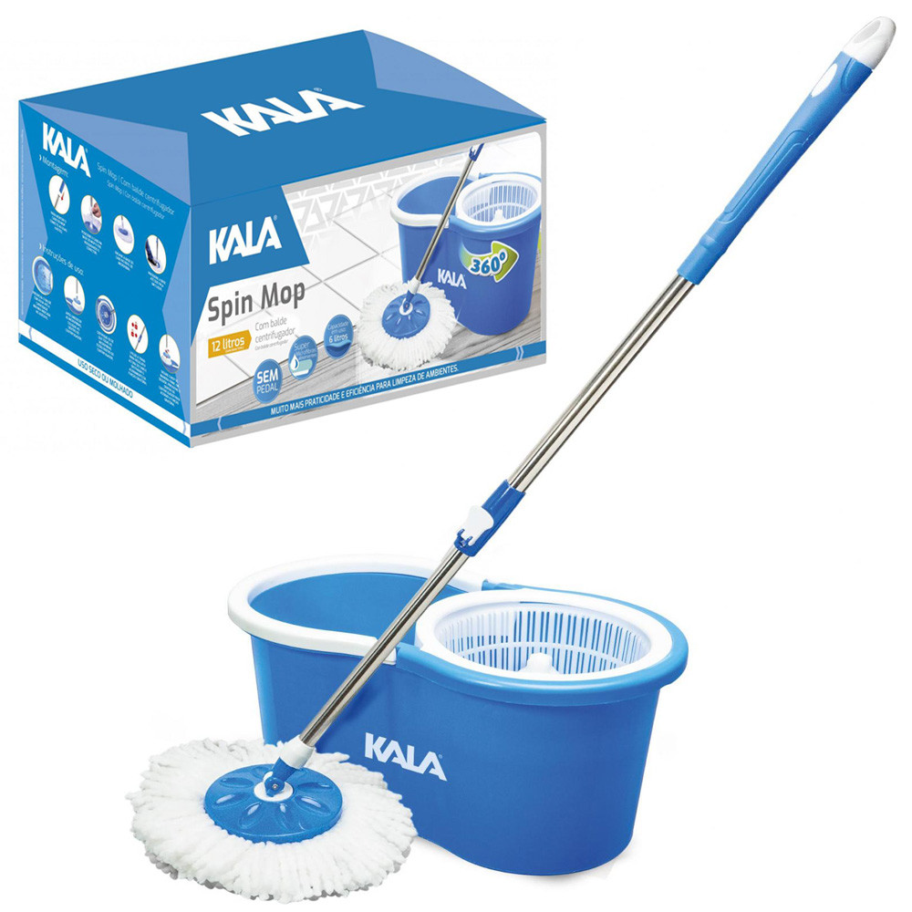 Balde Spin Mop Cesto Giratório Escovão Micro Fibra Lavável 6 Litros Kala