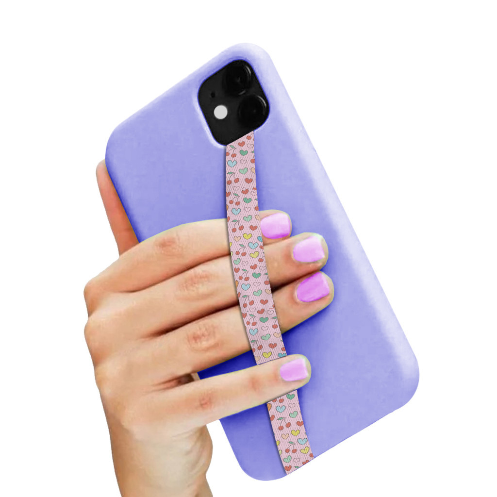 Fita Salva Celular Espessura 1,5cm Coração Colorido Cereja Rosa Claro