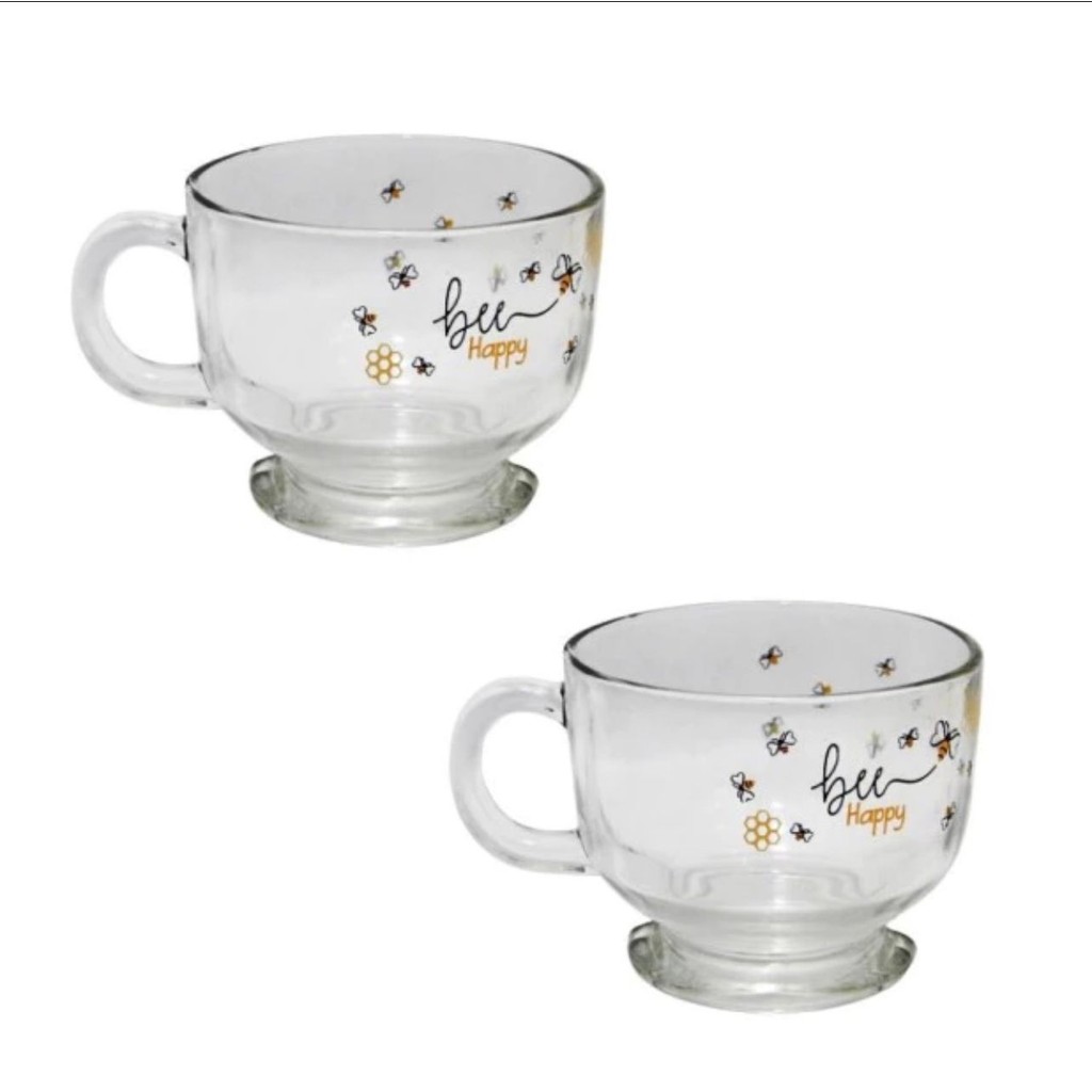 Caneca Xicara Jumbo de Vidro Honey Bee Abelha café Caldo Cereal 500 ml ( Kit com 2 Peças) ***