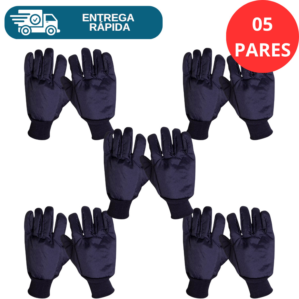 Kit 5 Prs Luva Térmica Baixa Temperatura Nylon Resinado Câmara Fria -35°c Frio Frigorifico Proteção