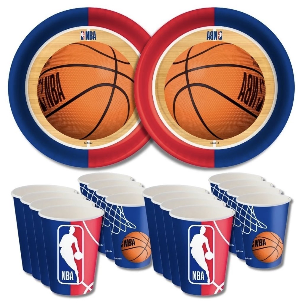 Kit Festa NBA BASQUETE 8 Pratos + 8 Copos Descartável 200 Ml Papel - FESTCOLOR (CHOCO)