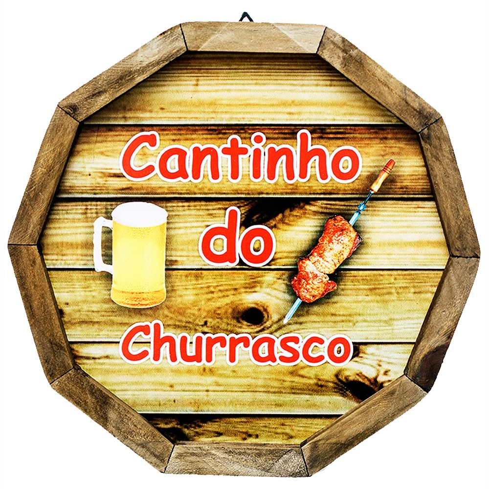 Quadro Tampa de Barril em Madeira Rústica - Cantinho do Churrasco
