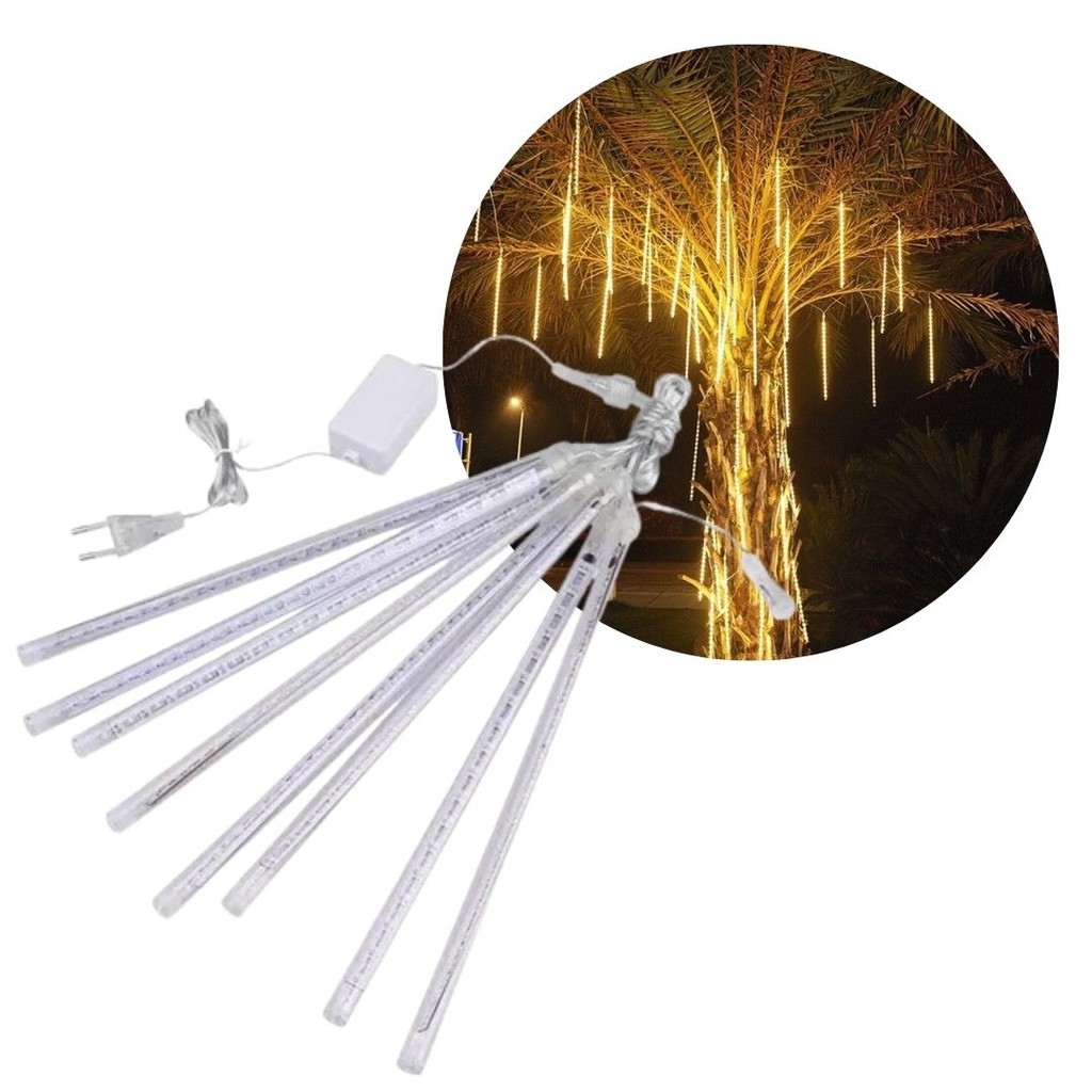 Jogo 2 Cordões Chuva de Meteoro 48cm 240 Leds Branco Quente 2 Metros - Wincy Natal