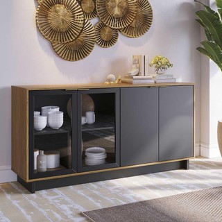 Buffet Aparador Decorativo 160cm Gunga Noce/Preto G73 - Gran Belo em Oferta na Shopee