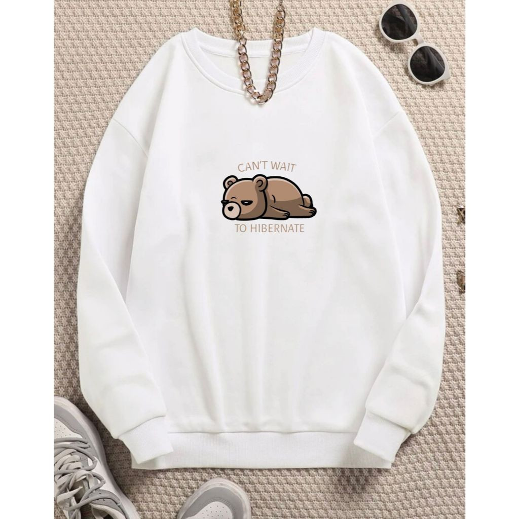 Moletom Careca Gola Redonda Unissex Masculino e Feminino Flanelado Bl0usa de Frio Urso Hibernando Promoção