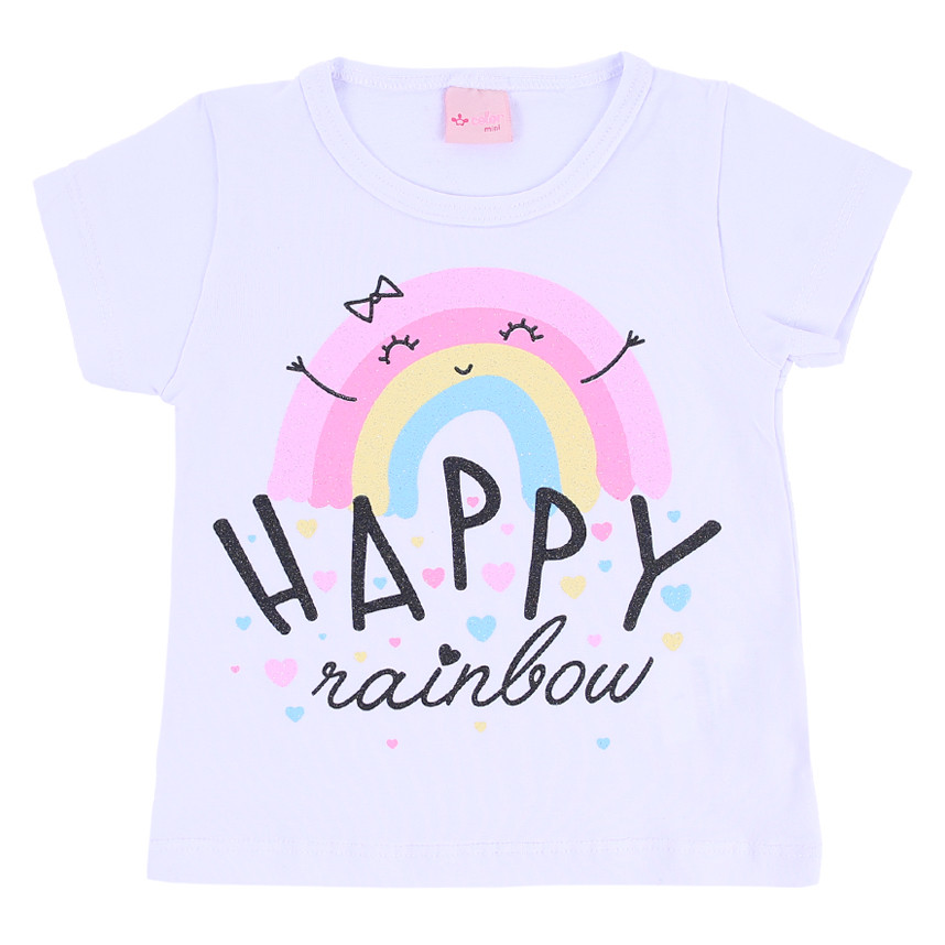 Blusa Infantil Color Mini Estampa Happy Com Strass em Oferta na Shopee