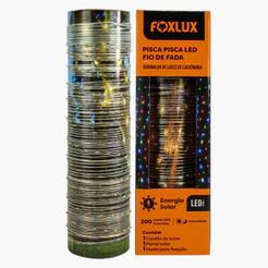 Pisca Pisca Solar Fio de Fada Foxlux 200 LEDs Coloridos 22m IP65 Externo Sensor Automático IP65