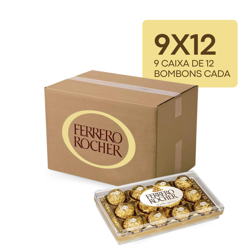 Kit 9 Caixas Ferrero Rocher 12 Un Chocolate Ao Leite Avelã Caixa Acrílica 150g Wafer Presente