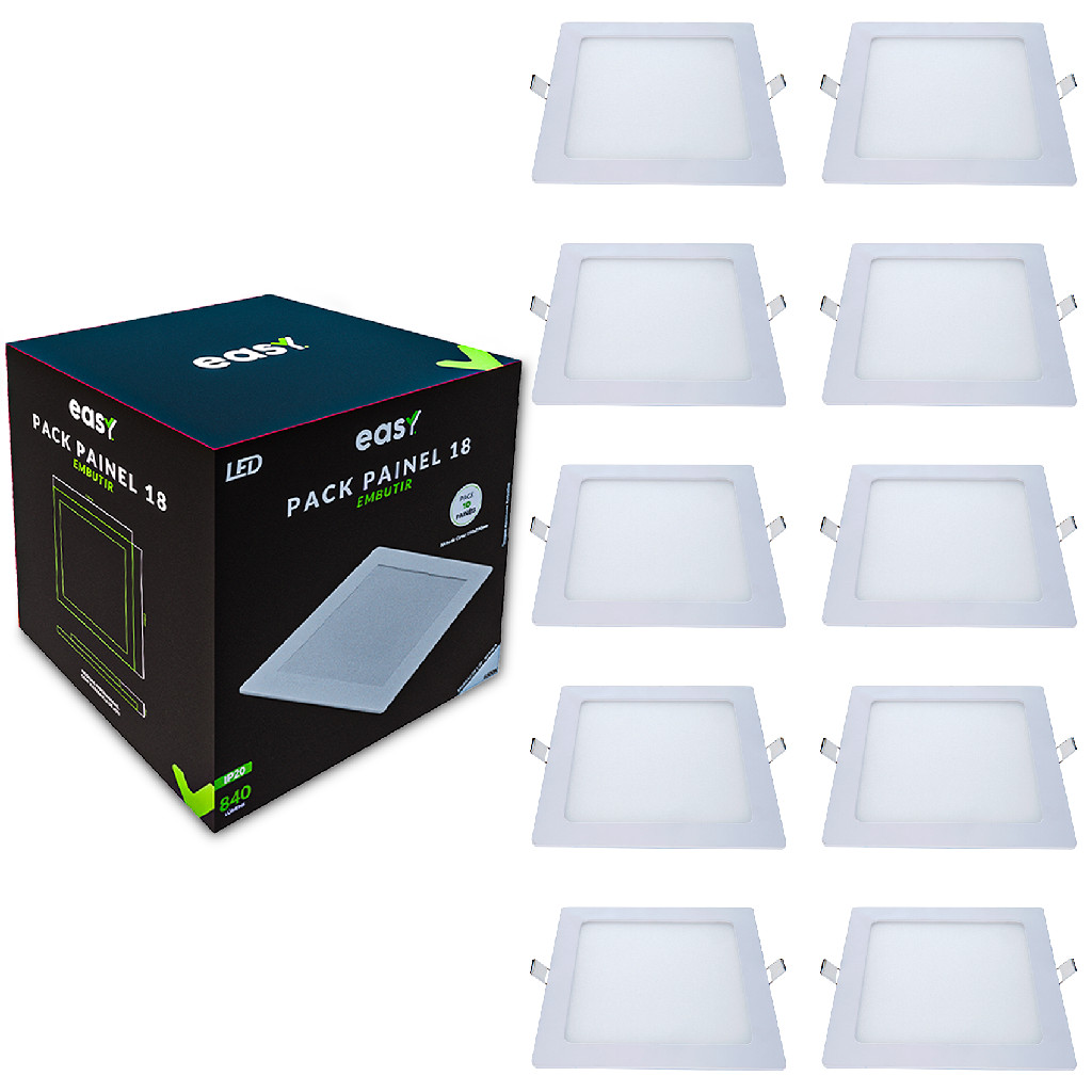 Kit 10 Painel Plafon Embutir Quadrado Led 18w Bivolt - Home & Living