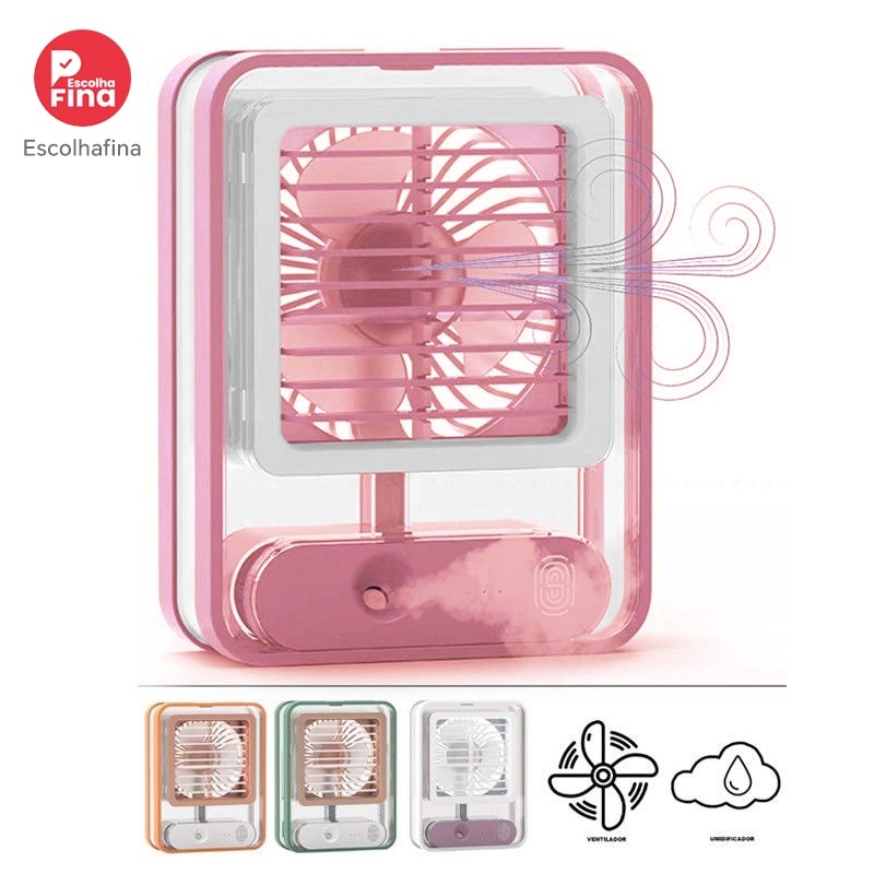 Mini umidificador portátil com ventilador de spray LED umidificador de ar com luz