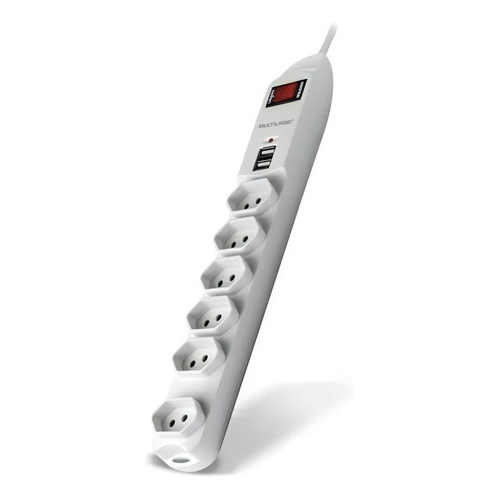 Filtro De Linha 6 Tomadas E 2 Entradas USB Extensão Elétrica Multilaser WI251