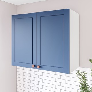 Armário Aéreo 2 Portas 80 Cm Pérola Yescasa Branco/Azul em Oferta na Shopee