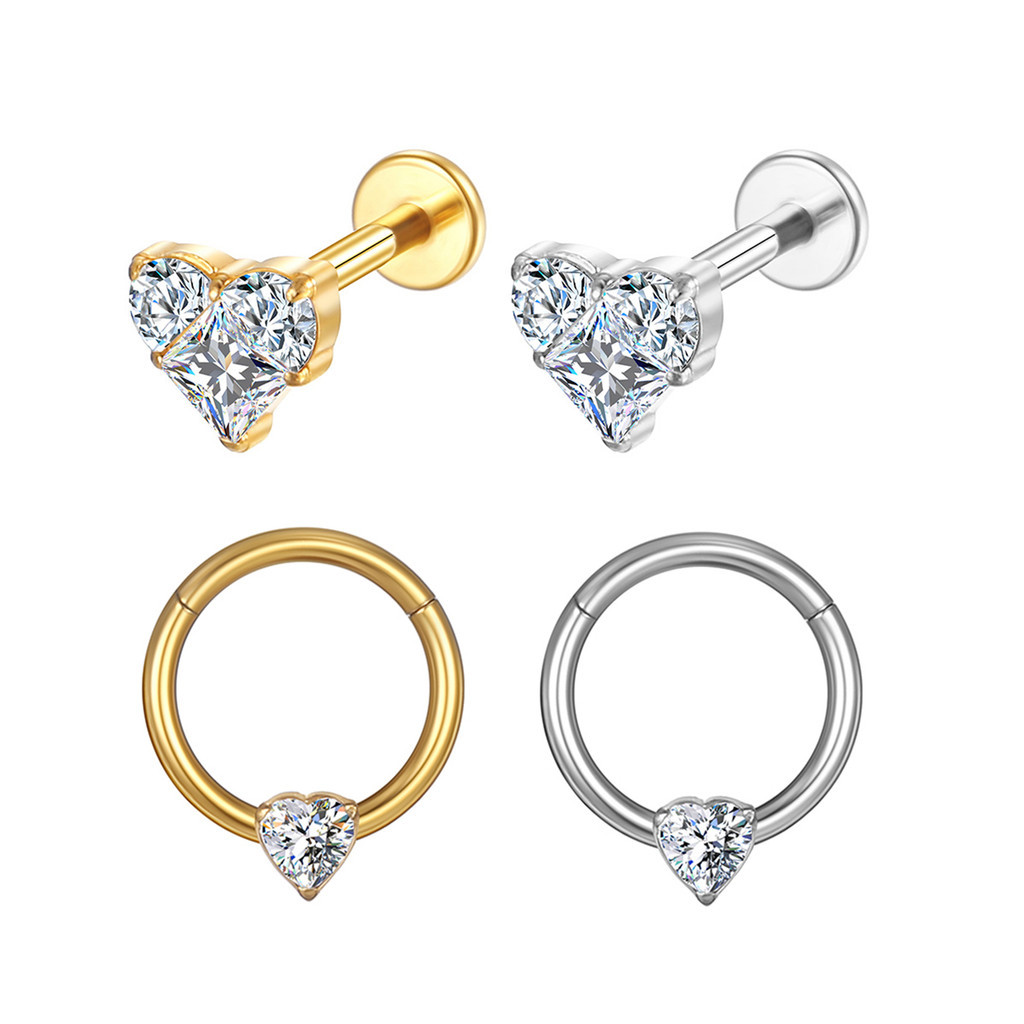 2PCS Kit Piercing Helix Conch Labret Titânio Pvd Coração Zircônia em Oferta na Shopee
