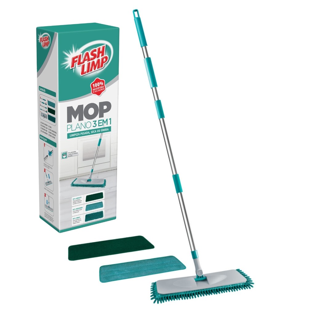 Mop Plano 3 em 1 Limpeza Pesada Esfregao Multiuso Seca e Umida Flash Limp MOP0617 em Oferta na Shopee