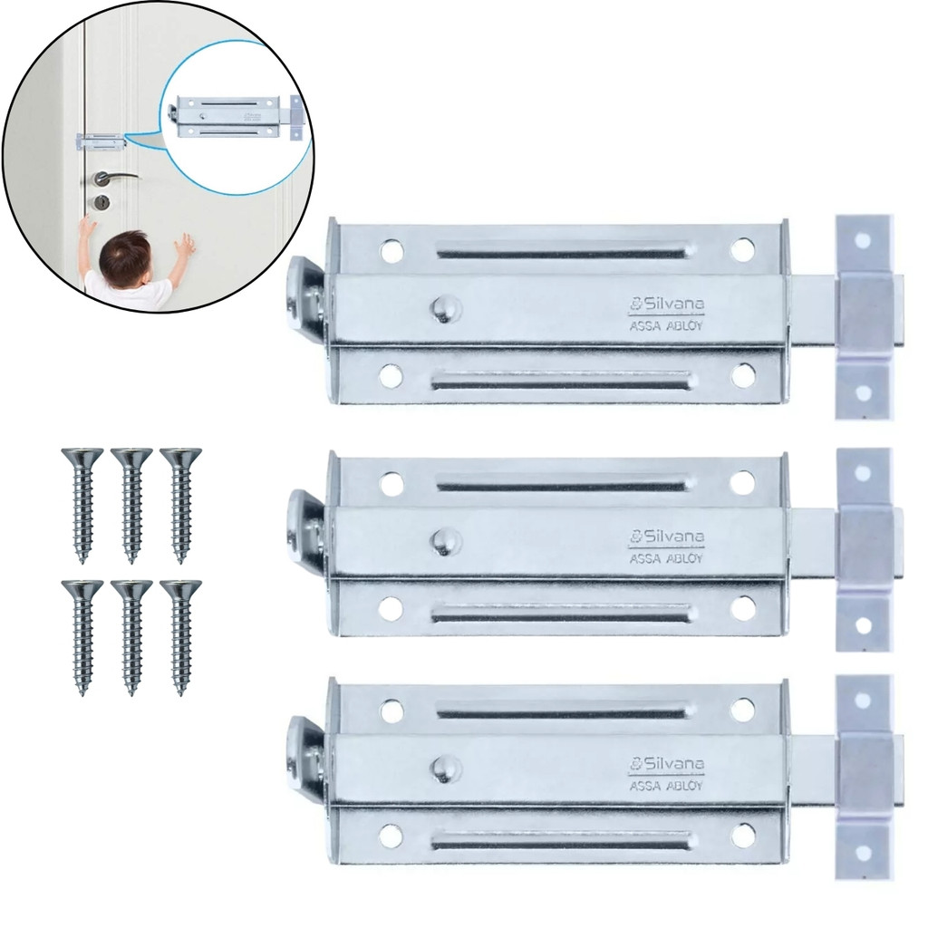 Kit 3 Ferrolhos Trinco Tarjeta Fecho Chato Para Porta Janela Portão 13cm Zincado Silvana Trinco Segurança Longo